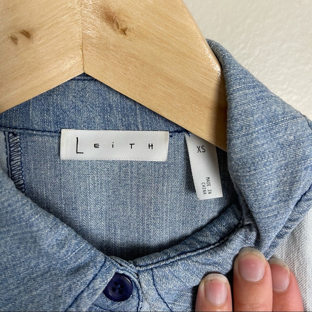 Leith Color Block Button Down Chambray Shirt - image 4